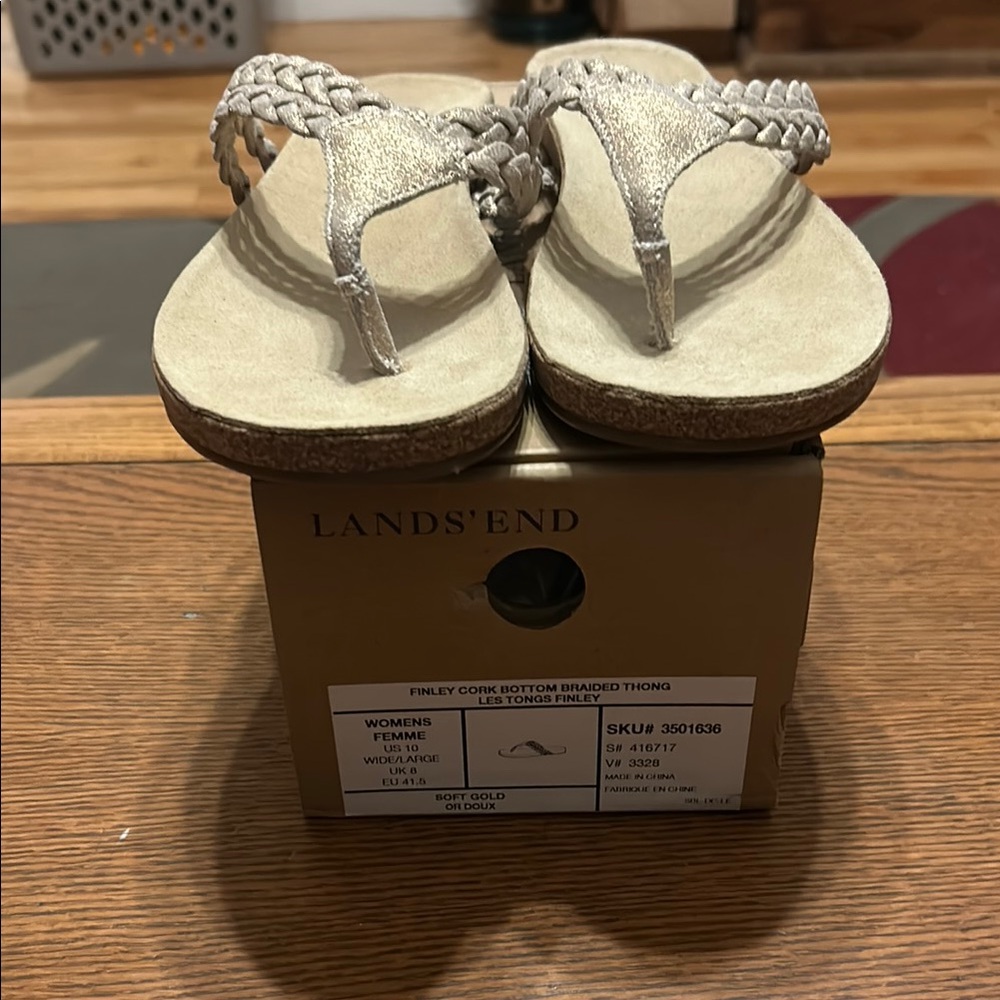 Lands' End Kids Braided Thong Sandals - Gold